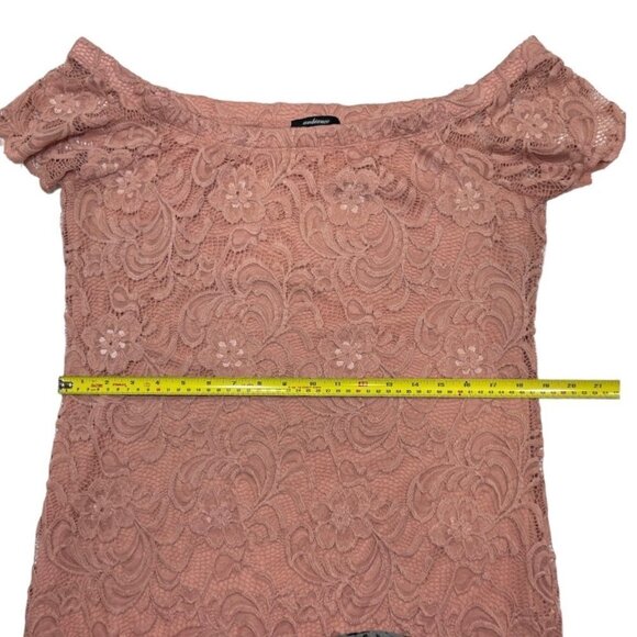 AMBIANCE‎ Stretch Lace Body-Con Off Shoulder Sheath Dress 1X Rose Above Knee EUC - Picture 14 of 16